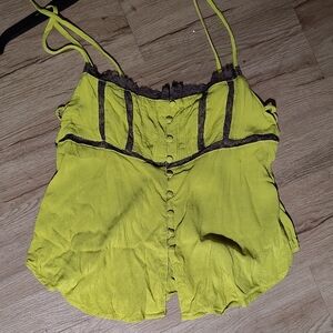 Urban Outfitters Yellow and Green Ruched Camisole